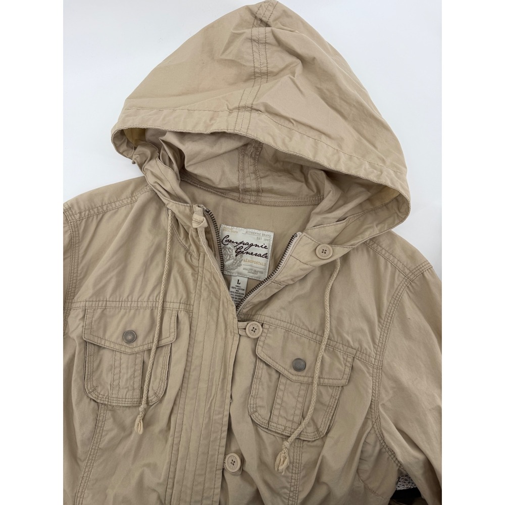 Aeropostale Compagnie Generale Khaki Utility Bomber Jacket Hooded Tan Womens L